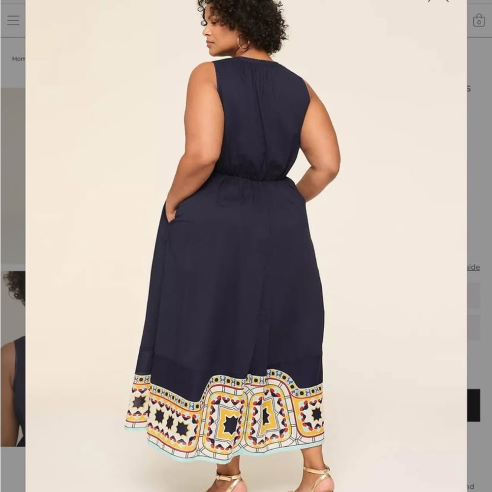 Lane Bryant Navy Midi Dress with Patterned Hem